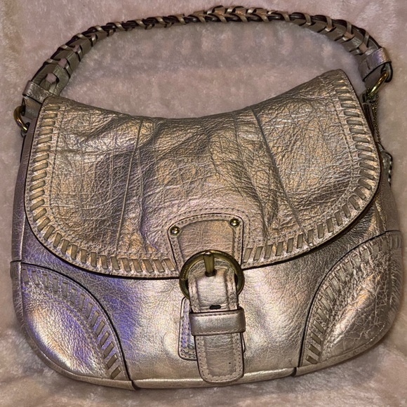 Coach Handbags - Rare Coach Metallic Whipstitch Leather Convertible Shoulder Bag in Platinum GUC